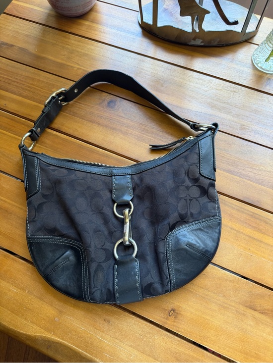 Coach Handbags - Coach Black Hobo Shoulder Bag Signature Canvas and Leather